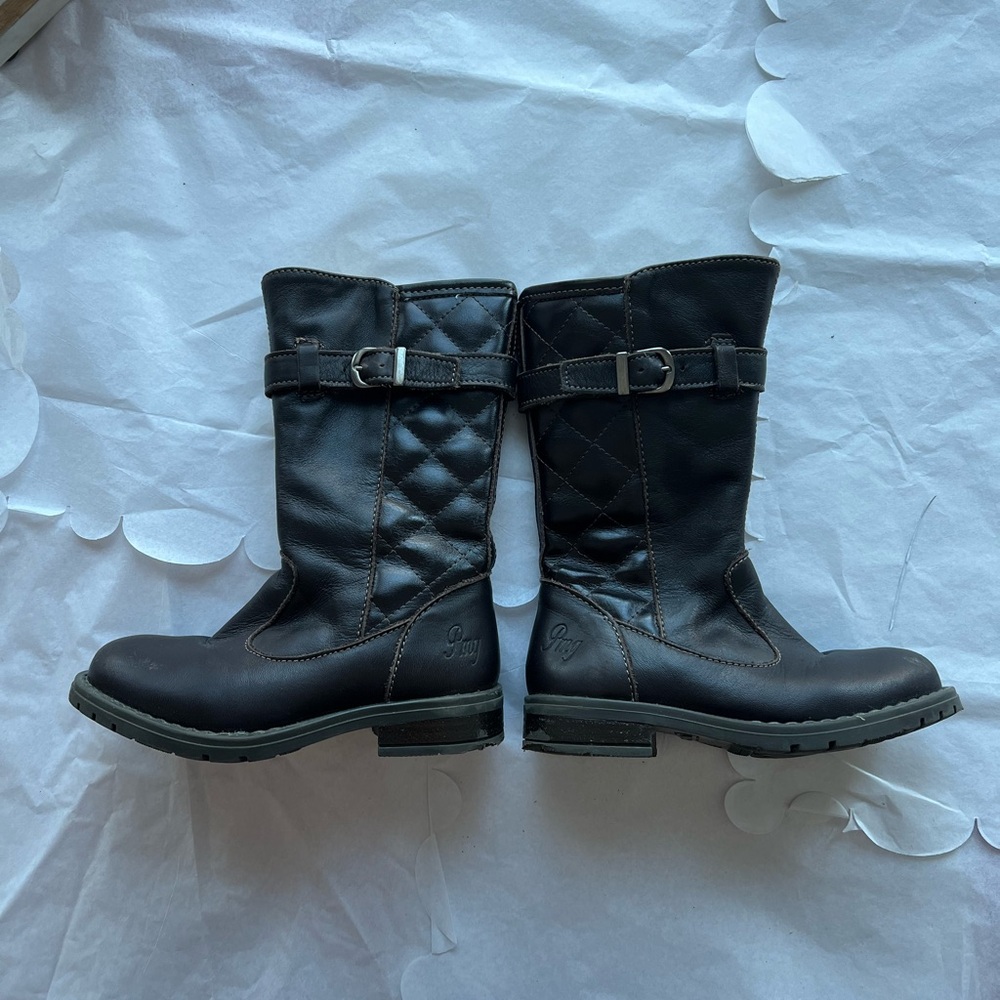 EUC Primigi Chocolate Brown Quilted leather Primigi Boots fleece lined sz 25 3T